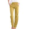 Amazon Deseo Primavera y Otoño Ropa Europea y Americana Color Puro Algodón y Lino Suelto Cordón Pierna Ancha Pantalones Casuales para Mujer con Colgante