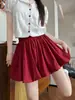 Falda Corta Floral Roja para Mujer, Estilo Delgado de Verano, Falda de Línea A Adelgazante para Figuras Pequeñas, Pantalones Falda Abullonados de Cintura Alta Anti-Exposición