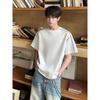 Camiseta Masculina de Camurça Americana High Street Manga Curta Verão Marca Tendência Design Pesado com Emendas Top Casual Solto