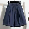 Fotos reales de ropa de verano para mujer con descuento: shorts casuales de cinco puntos, ligeros, de pierna ancha, adelgazantes, shorts de mezclilla elástica Tencel, shorts de algodón para mujer