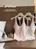 5561 Camiseta sin mangas de algodón puro para verano con hombros y espalda descubiertos, con copas en el pecho, hermoso diseño de espalda, top versátil con cuello en U integrado estilo coreano