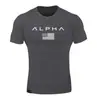 Camiseta Deportiva de Verano con Cuello Redondo para Hombre Muscle Fitness Europea y Americana Manga Corta Ropa de Entrenamiento para Fitness Running Manga Corta alpha