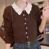 Cárdigan de punto cruzado para mujer estilo Chanel, con cuello polo, bloques de color, de un solo pecho, holgado, a la moda, de manga larga, tejido de ochos
