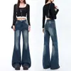 Calças pantalona de alta resistência, de corte solto, não apertadas, tie-dye, slim-fit, personalizadas, costuradas à mão, jeans vintage de micro-boca para mulheres, suporta dropshipping