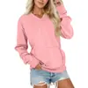 Moletom Feminino de Inverno Novo Estilo Europeu e Americano 2025 Amazon Bolso Pulôver Cor Sólida Decote V Solto Manga Longa