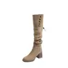 Botas Chuyuji de Ante Retro de Dos Formas Plegables de Tacón Alto Apilado, Botas Largas con Suela Gruesa y Tacón Grueso, Estilo Occidental Maillard Marrón
