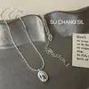 Collar con colgante ovalado de plata de ley S925 para mujer, estilo ins coreano, nicho de lujo ligero, cadena de clavícula en capas de alta gama