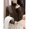 Camisa con Bordado de Flor de Auricularia Base de Encaje Soluble en Agua 2024 Principios de Otoño e Invierno Cuello Semi Alto Encaje Ropa Interior Ropa Exterior Ajustada