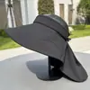 Chapéu de Sol Integrado com Proteção para o Pescoço para Mulheres, Chapéu de Verão para Uso Externo com Proteção UV e Top Aberto, Novo Chapéu Dobrável de Abas Largas com Proteção Solar