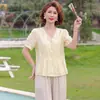 Conjunto de Ropa de Verano para Mamá Estilo Nuevo 2026, Blusa Estampada con Cuello en V para Mujeres de Mediana Edad y Mayores, Top Delgado de Manga Corta con Pantalones Sueltos