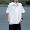 Camiseta Japonesa de Media Cremallera Estilo Hong Kong, Manga Corta para Hombre, Camisa Polo de Verano con Cuello de Solapa, Mangas Tres Cuartos, Corte Holgado, Tallas Grandes