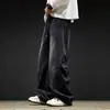 Jeans rectos de peso pesado para hombre, pantalones casuales tipo papá lavados vintage de primavera, pantalones de trabajo anchos sueltos de la alta calle americana