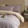 Juego de ropa de cama de cuatro piezas de algodón cepillado de color sólido estilo minimalista, funda de edredón de algodón puro, sábana, juego de ropa de cama de tres piezas para dormitorio