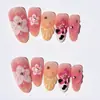 Use as vibrantes flores da primavera na sua mão, unhas postiças florais delicadas com strass 3D, rosa nude, flor de pêssego, jasmim, ilumina a pele