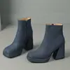 Botines cortos de otoño e invierno para mujer talla grande con punta redonda, suela gruesa, plataforma impermeable, tacón cuadrado, cremallera lateral, suela de goma, botas Martin ligeras de tacón alto