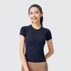 Camiseta de Yoga Simples Redonda Estilo Lulu Transfronteiriça para Mulheres, Camiseta Esportiva de Manga Curta de Secagem Rápida, Top Fitness de Alta Elasticidade, Dropshipping
