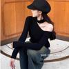 Camiseta Interior de Punto Sexy Off-Shoulder para Mujer Otoño Temprano Cuello Halter Suéter Base Elegante Top Sexy