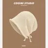 Chapéu de tricô estilo preguiçoso japonês cor pura folgado para mulheres com cordões para amarrar cobertura para a cabeça aba dobrada faz o rosto parecer menor gorro versátil moderno