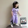 Roupas de Verão para Meninas Conjunto Kuromi 2026 Novo Estilo Macacão Curto de Manga Curta para Bebê Conjunto de Duas Peças Roupa Esportiva de Verão para Crianças