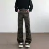 Pantalones de trabajo vaqueros camuflados multibolsillos estilo retro americano transfronterizos para hombre, corte limpio, ligeramente acampanados, adelgazantes, pantalones casuales, venta al por mayor