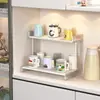 Estante de acrílico para tazas, estante de doble capa de lujo ligero para escritorio para vasos de agua y tazas de té, portavasos para aparador