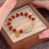 Pulsera de conejo de jade de estilo chino para mujer, hecha a mano, con cuentas, etiqueta de carácter fu, hebilla de anillo de seguridad, pulsera de jade de imitación