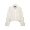 Chaqueta corta de otoño para mujer de estilo europeo y americano para comercio exterior, color liso, simple, cuello alto, estilo aviador, manga larga, con cremallera