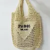 Bolsa de Palha Elegante com Recortes e Bordado de Letras Transfronteiriço, Bolsa de Ombro de Grande Capacidade para Férias na Praia, Bolsa de Palha Tecida Versátil para Mulheres