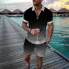 Comercio Exterior Transfronterizo Moda Camisa Polo de Manga Corta con Cremallera Conjunto de Shorts Casuales Impresos en 3D de Moda para Hombre