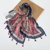 Nuevo Pañuelo Transfronterizo Elegante y Versátil con Estampado Cachemir Paisley para Mujer, Chal Largo Delgado Hecho a Mano con Flecos de Algodón y Lino