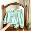 Conjunto Dulce de Lazo para Niñas Primavera y Otoño Nuevo Conjunto Elegante de Dos Piezas con Sudadera de Manga Larga y Pantalón Jogger para Bebé Niña