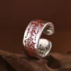 Anel de Prata Pura Rei Cervo Dourado Caractere de Bênção Retrô Lilás Yin Yang Cinábrio Estrela do Norte Taoísta Anel Largo Aberto Joia