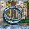 Escultura Grande de Aço Inoxidável Feita Sob Medida para Paisagismo de Jardins Externos, Praças de Campus, Esculturas Ornamentais com Elemento de Água Anel Lunar