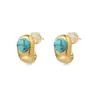 Pendientes Turquesa Aguja de Plata en Forma de C, Pequeños y Delicados, Pendientes Geométricos Vintage de Alta Gama, Joyería para Orejas de Textura Simple Europea y Americana