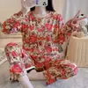 Pijama nuevo para mujer primavera/otoño/invierno manga larga pantalón simple holgado talla extra cuello redondo Traje de ropa para el hogar para mujer