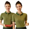 Roupa de Trabalho de Garçom Camiseta de Manga Curta Feminina Restaurante Restaurante de Hot Pot Churrascaria Loja de Chá com Leite Roupa Logotipo Bordado