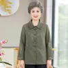 Camisa de manga comprida de primavera e outono da vovó, cardigã de outono para senhora idosa, casaco fino, camisa social com colarinho para mulheres de meia-idade e idosas