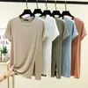 Nueva Camiseta de Modal para Mujer 2026, Primavera y Verano, Manga Corta, Delgada, Se Puede Usar Afuera, Color Sólido, Casual, Corte Holgado, Top con Abertura Lateral