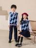 Compañero divertido para niños estilo preppy británico de otoño Ropa de clase para estudiantes de primaria ropa de jardín de infantes chaleco de punto a cuadros azules traje