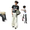 Pantalones de Mezclilla con Parches de Leopardo Remaches Estilo Americano High Street para Hombre Otoño Marca de Tendencia Street Hip Hop Pantalones Holgados de Pierna Ancha