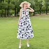 Vestido de algodón y seda floral, estilo joven nuevo, estilo vacacional en la playa, vestido tipo tank sin mangas, vestido largo de temperamento bohemio