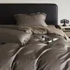 Conjunto de quatro peças em cetim 100% algodão de fibra longa e alta contagem de fios, conjunto de cama de luxo leve de algodão puro para quarto principal