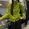 Estilo Coreano Outono e Inverno Novo Estilo Gola Alta Solto Estilo Preguiçoso Efeito Emagrecedor Jaqueta Cardigã de Tricô Feminino Cor Lisa Versátil Suéter