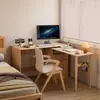 Escritorio Plegable de Madera Maciza para Esquina Estantería Integrada Pared de Libros para Dormitorio Escritorio de Estudio Plegable Giratorio en Forma de L para Computadora