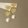 Pendientes Colgantes de Metal Hueco Vintage con Borla y Perla para Mujer Estilo Suave Súper Hada Elegantes Pendientes con Cierre de Plata 925