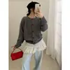 Cardigan de Tricô com Botão de Coração Novo Estilo Primavera e Outono 2026 Estilo Coreano Solto Macio e Elegante Casaco Suéter para Mulheres