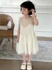 Vestido colete de verão francês sem mangas com retalhos estilo coreano para meninas, vestido de princesa de verão estiloso para bebê