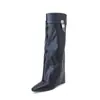 34-45 Botas de Cuero de Caña Alta para Mujer Otoño-Invierno, Punta Fina, Tacón Alto, Tallas Grandes, Cremallera Lateral, Botas Martin de Color Sólido para Mujer