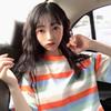 Top holgado estilo coreano que deja el ombligo al descubierto, nuevo de verano, hermosa chica, a rayas, corto, estudiantil, ajustado, camiseta de manga corta para mujer