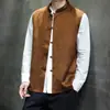 Colete estilo chinês com padrão craquelado em jacquard, gola alta, abotoamento frontal, traje Tang, novo colete sem mangas retro chinês modificado para homens